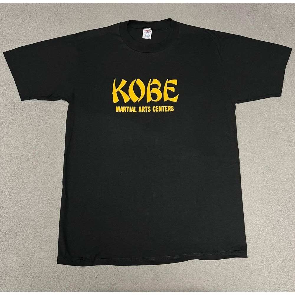 VTG JERZEES Kobe Martial Arts T Shirt XL Black Jiu Jitsu 2-Sided Made in USA Tee
